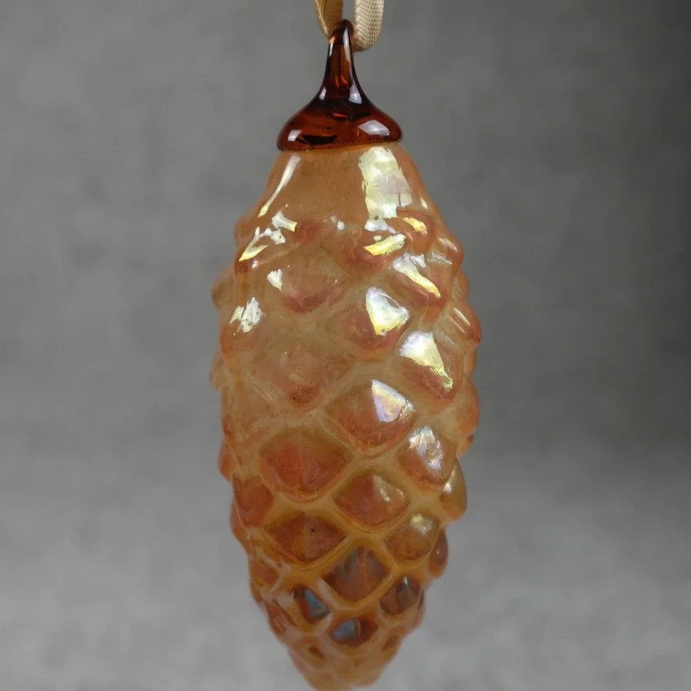Longaberger 2006 Collector's Club Pinecone Ornament Amber Blown Glass USA Box